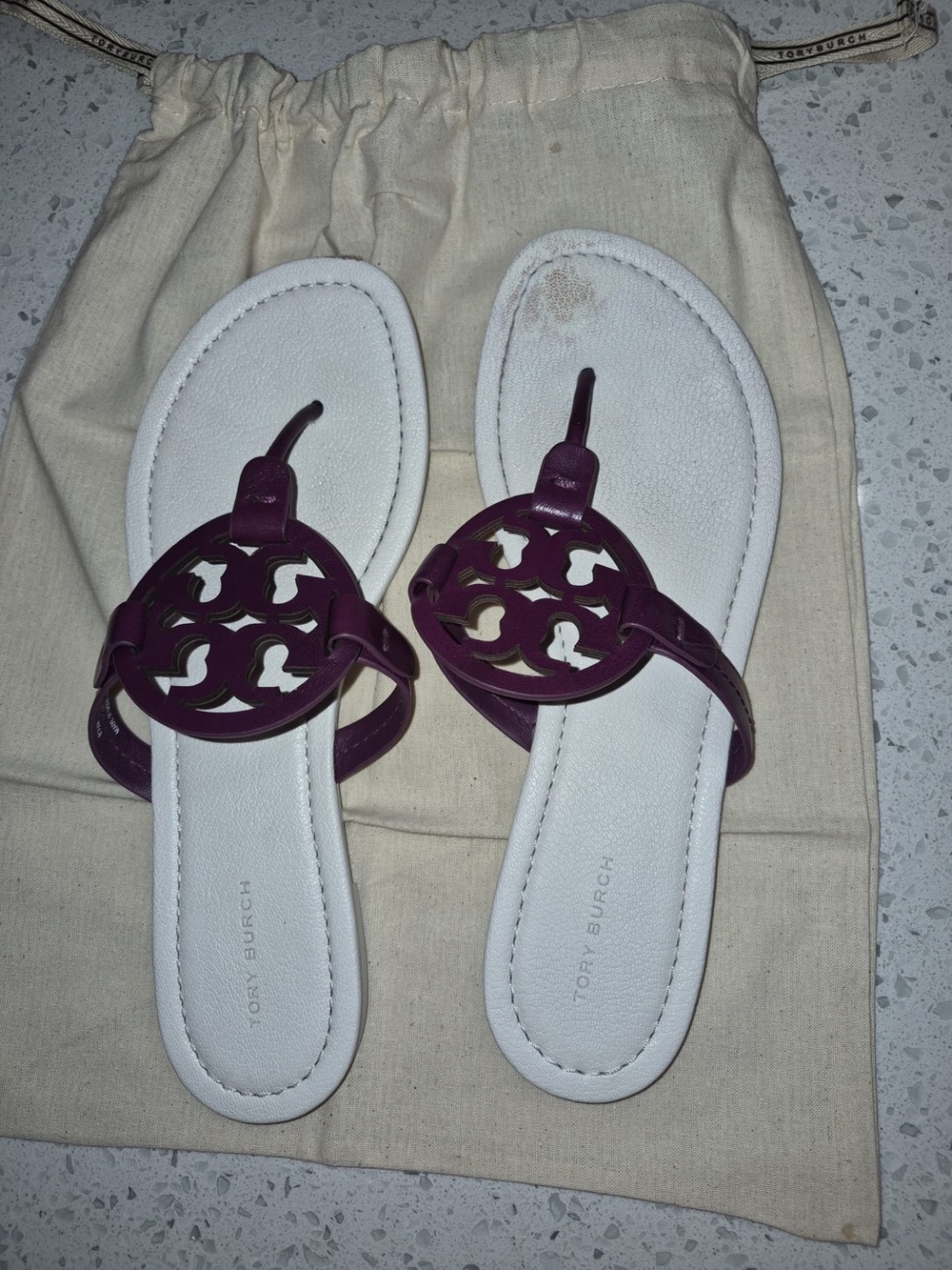 Tory Burch Women's Purple Miller Logo Thong Sandalssize 8.5